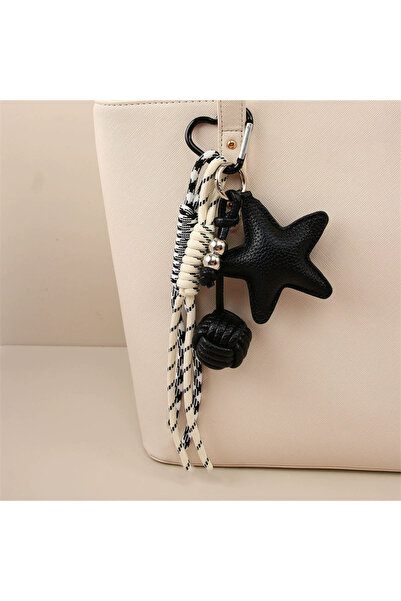 Choice3 black PU Leather Star and Ball Pendant Love Heart Ring Keychain Women...