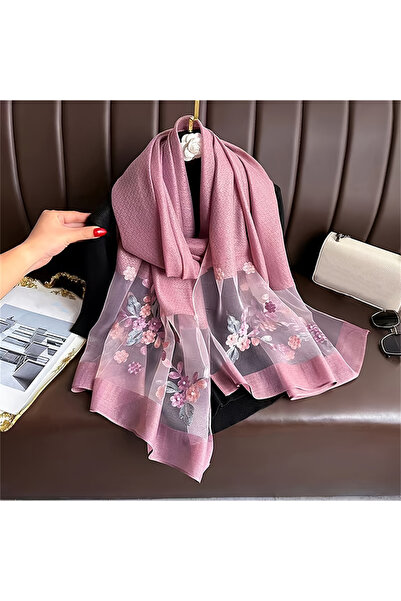 Choice5 وشاح حريري صوفي للنساء مقاس 75×190 سم طراز JP154-06 مع تطريز زهور، حج...