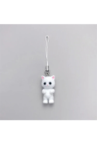 Choice1 White Cute Plush Resin Cat Pendant Keychain For Women Simple Design P...
