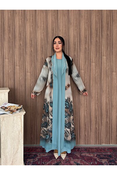 Missrosemoon Yeni Sezon Büyük Beden Tesettür 2’li Elbise Takım –Taş detaylı D...