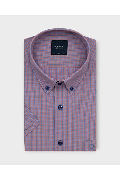KAMER Men's Regular Fit Short Sleeve Buttoned Collar Plaid Multicolor Shirt 9...