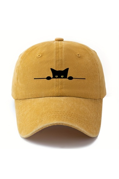 Choice3 Adjustable YELLOW Retro cartoon cat printed baseball cap adjustable f...