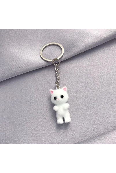 choice2 white 2 Cute Plush Resin Cat Pendant Keychain For Women Simple Design...