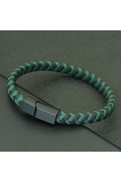 Choice GreenBlack Premium High Quality Braided Leather Bracelet Men Detachabl...