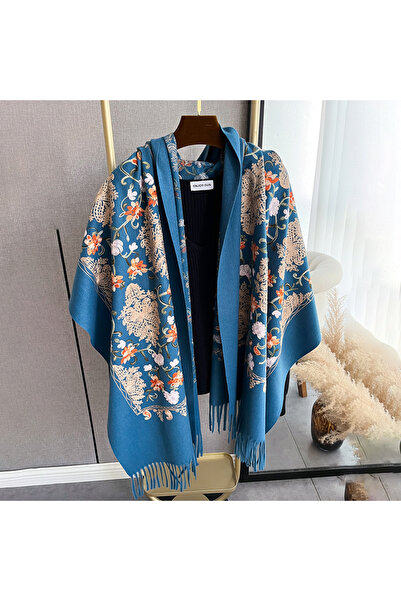 Choice5 Navy Blue Winter Fashion Warm Cashmere Scarf for Women Embroidery Pas...