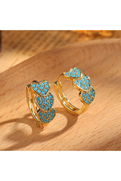 Choice Blue ZAKOL New Turquoise Three Heart-shaped Hoop Earrings for Women Si...