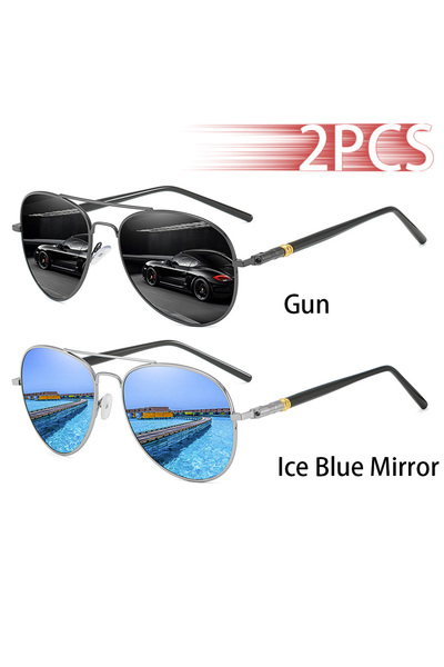 Choice4 Gun-IceBlue 2PCS Fashion Vintage Pilot Metal Frame Sunglasses Men Wom...