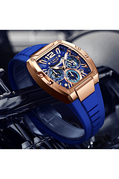Choice5 LIGE gold blue LIGE New Luxury Black Silicone Watch Men Square Big Di...