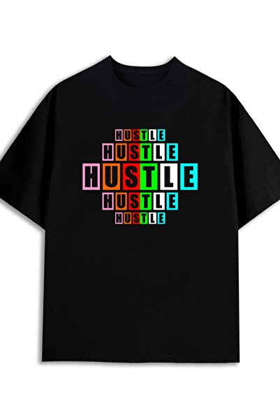 212Wear Women's Hustle Stack Tee Funny Humor Print T-Shirt 180GSM 100% Black ...