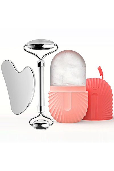 choice2 DUTRIEUX 3pcs set-pink Ice Face Roller Facial Skincare Ice Roller Set...