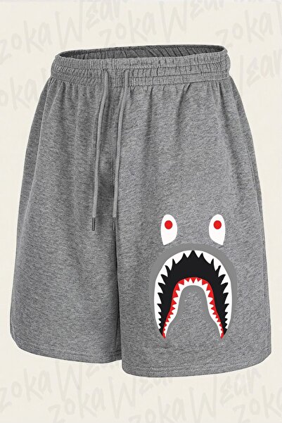 ZOKAWEAR Unisex bape Shark grey Tasarım Baskılı Şort