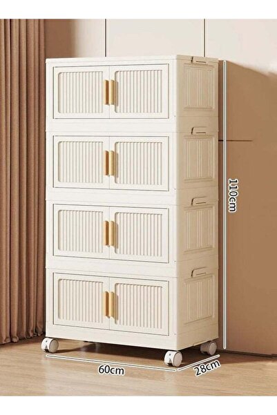 Generic CozyNest 4-Tier Foldable Plastic Storage Cabinet with Flip Doors and ...