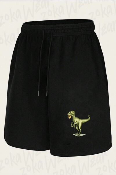ZOKAWEAR Unisex Raptor Dinosaur Eating Pizza Design Printed Shorts