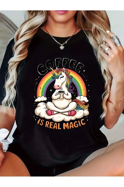 23 nisan Emotional Unicorn Flower Round Neck T-Shirt Spring Summer Casual Sho...