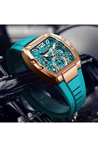 Choice3 LIGE gold cyan LIGE New Luxury Black Silicone Watch Men Square Big Di...