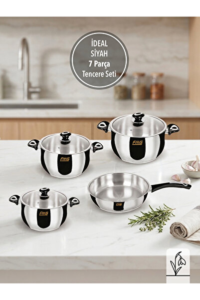 FMS Ideal 7 Piece 18/10 Stainless Steel Cookware Set Black |   5 Years Warran...