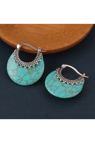Choice T1074-Blue Vintage Bohemian Style Synthetic Turquoise Decorative Earri...