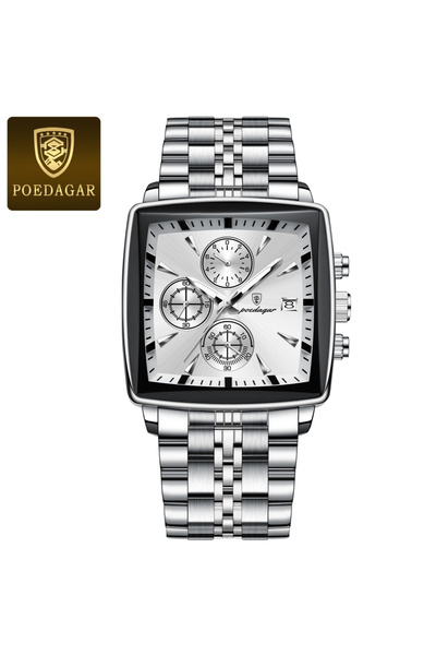 Choice4 Silver White Fashion Square Men Clock Luminous Waterproof Chronograph...