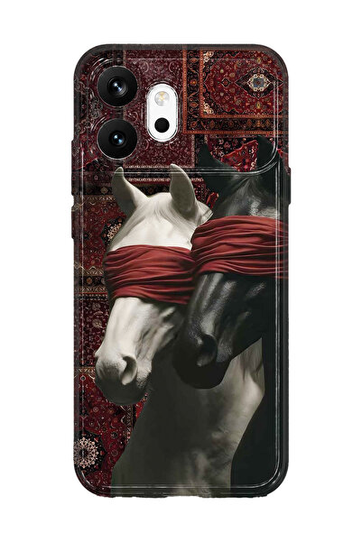 FLAMENKO Honor 600 Uyumlu Halı Fonlu At Sanatsal Desenli Şeffaf Telefon Kılıfı