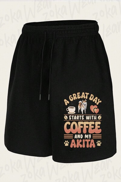 ZOKAWEAR Unisex Groovy σορτς με σχέδιο σκύλου Ακίτα με στάμπα