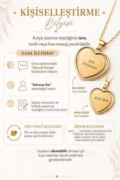Satürn Silver Kuyumculuk Çelik Kalpli Çift Yönlü Kolye Yazı Yazılır