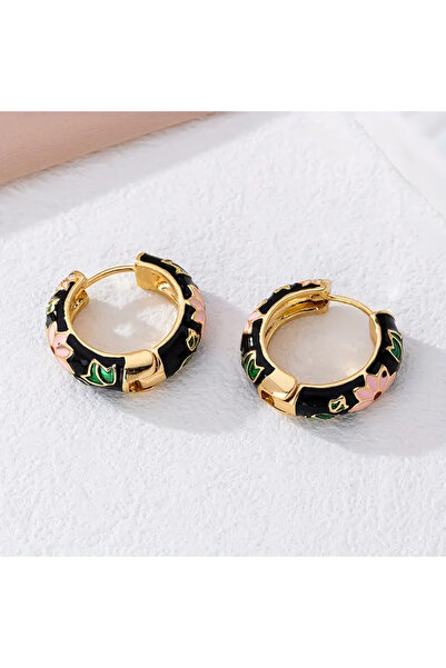 deluxe takı ve giyim Colorful Flower Embroidered Steel Authentic Enamel Earrings