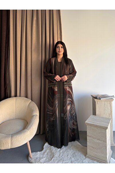 Miss Rosemoon Yeni Sezon Büyük Beden Tesettür 2’li Elbise Takım –Desenli Taş ...