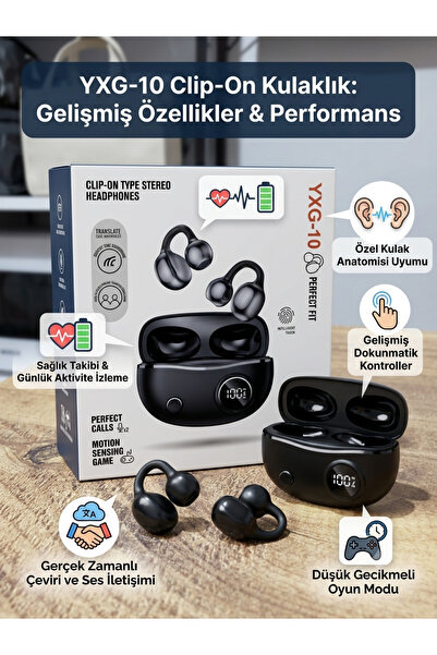 YNC Siyah Küpe tasarımlı kablosuz Bluetooth kulaklık