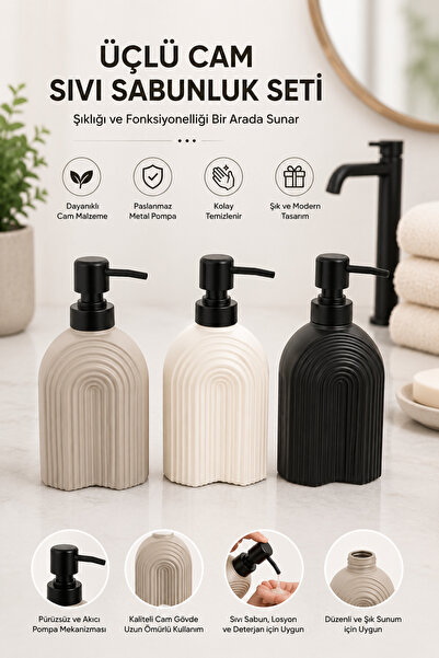 Evsun Home Collection 3 ADET PİNTEREST MODEL SIVI SABUNLUK SETİ MİX COLOUR