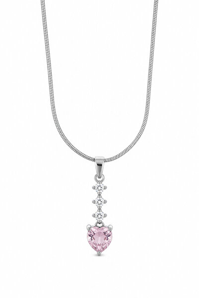 Jack Ferrero Gray Color Steel Snake Chain Heart and Zircon Stone Stylish Neck...