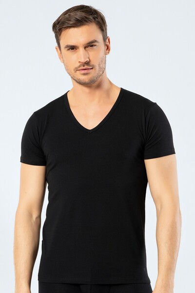 Cacharel Men's Deep V-Neck Lycra T-Shirt, 95% Cotton, 5% Elastane