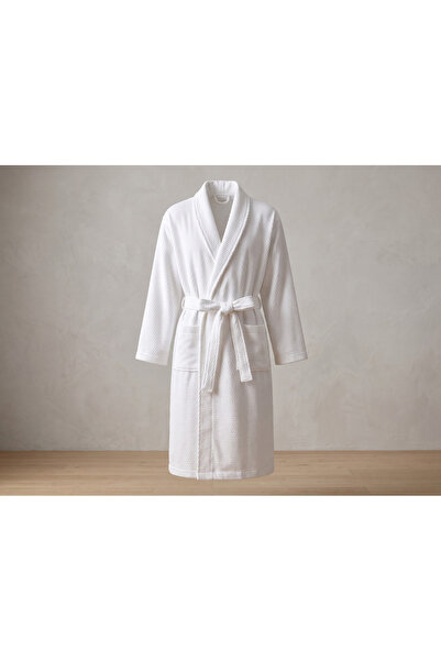 Karahanlı Home White Pique Patterned Triga Fabric Bathrobe Cotton Soft Textured