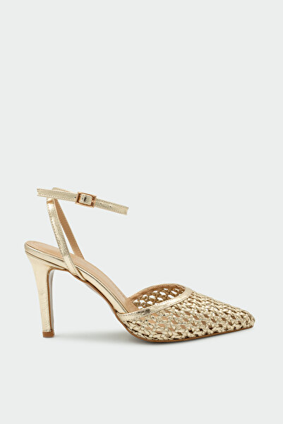 LAMİNTA Erich Knitted Detailed Women's Gold Heeled Shoes