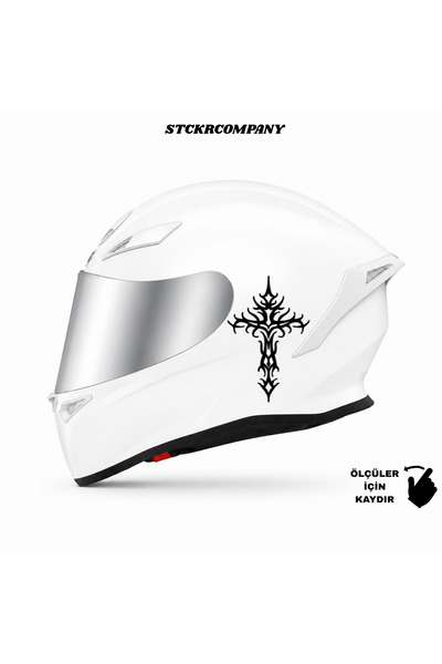 STCKRCO Minimal Haç Kask Stickerı – Kask Yan Taraf Cross Sticker Etiket - Min...