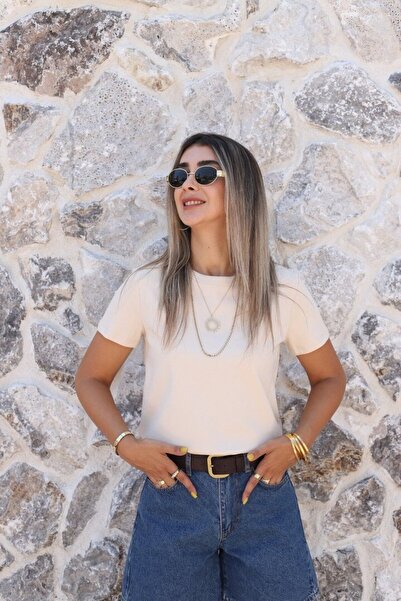 bytugcekaya Beige Basic Crew Neck T-shirt