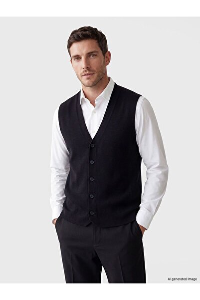LC Waikiki Lcwaikiki Classic Navy Blue Regular Fit V-Neck Men's Knitwear Vest