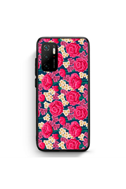Other Xiaomi Poco M3 Pro Red and pink Flowers Black Glossy Θήκη