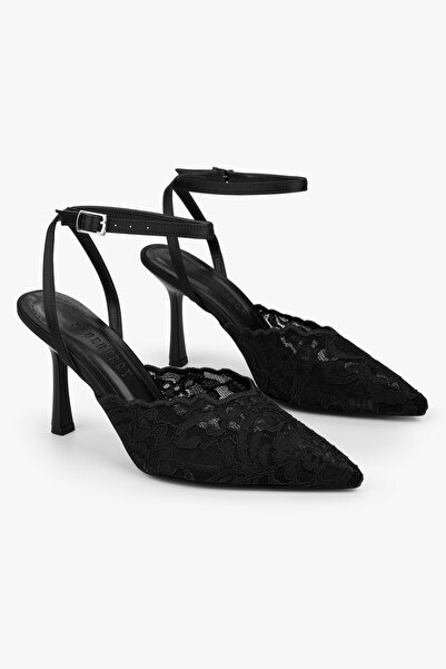Shoeberry Γυναικείο στιλέτο με κεντημένη δαντέλα Holly σε μαύρο χρώμα