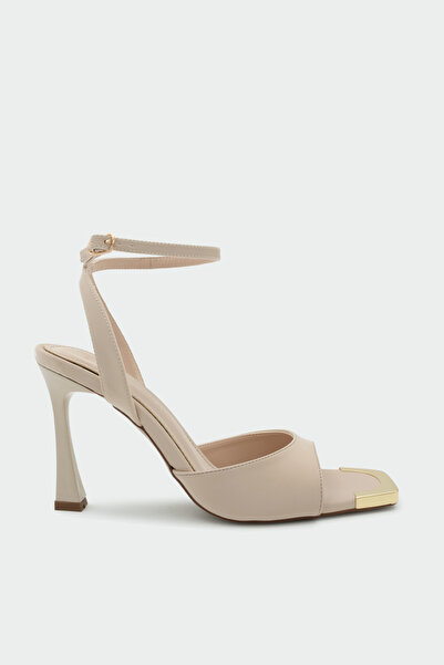LAMİNTA Tolts Accessory Detailed Women's Ecru Heeled Shoes