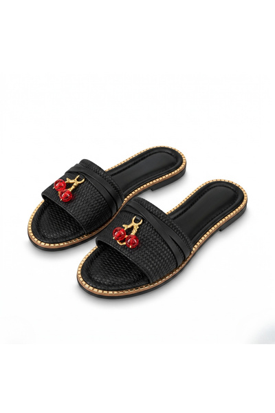 TopukTrend Women's Slippers Leather Slippers with Iconic Cherry Accessories -...