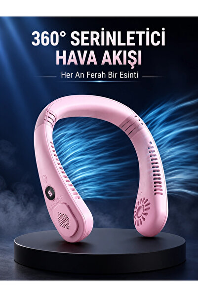 Belle Fusion Mey İthalat® Pembe Boyun Fanı Kablosuz Taşınabilir Sessiz Çalışa...