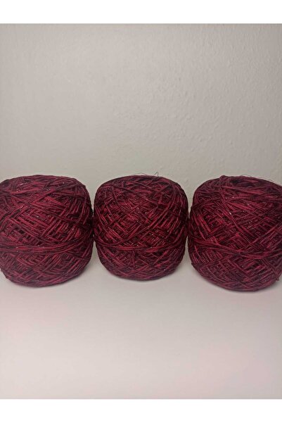 kartopya Siyah Simli Açık-Koyu Bordo Karışımı Renkli Koton Örgü İpi 300gr(3x1...