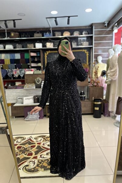 HÜMEYRA BUTİK Panel Pattern Sequin Evening Dress