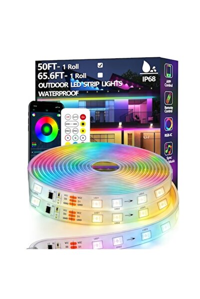 OEM Bandă LED de exterior RGB+IC, 15m, IP68, Control prin aplicație/telecoman...
