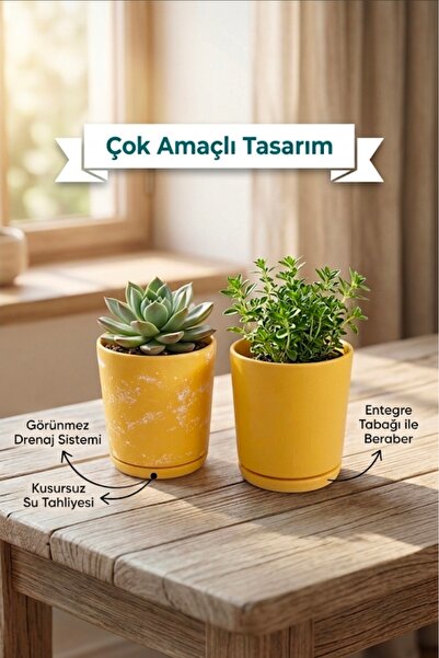 newme 2’li Seramik Saksı (Kalemlik,Fırçalık,Masa Organizeri ) / Modern Dekora...