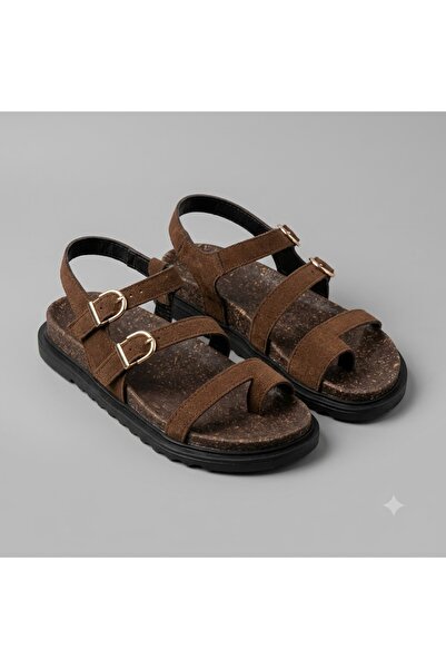 KİNDEP (Bianca) Thermo Non-Slip Sole Thumb Toe Daily Women's Sandals Brown
