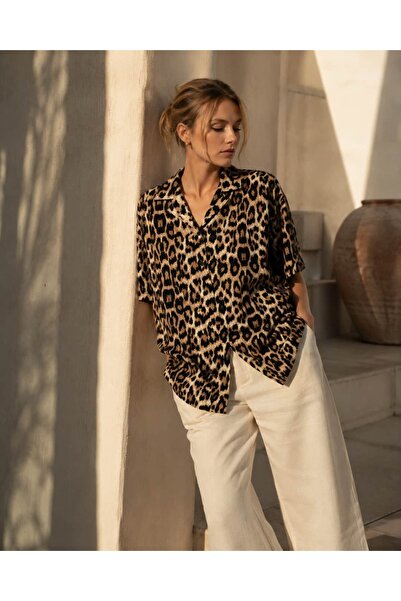 CANMODA Leopard Pattern Relax Fit Draped Comfortable Fabric Shirt – Th426