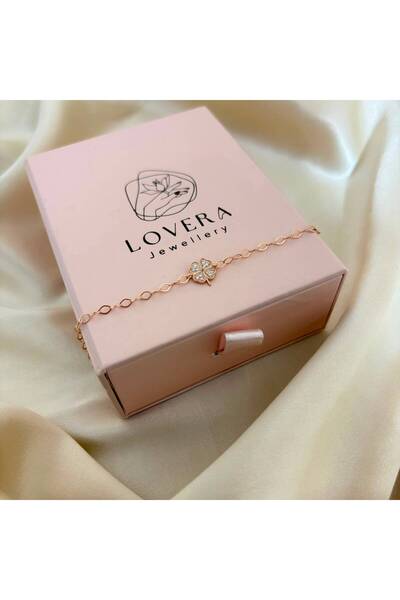 Lovera Jewellery 925 Ayar Gümüş Sertifikalı Rose Renk Yonca Yapraklı Bileklik