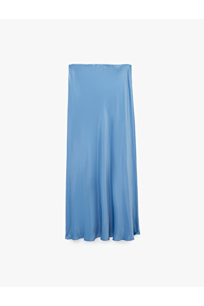 Koton Viscose Fabric Zippered Regular Waist Flared Midi Satin Skirt