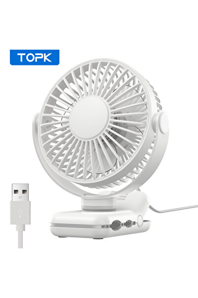 Choice مروحة TOPK صغيرة محمولة بيضاء اللون، مروحة مكتب USB، 3 سرعات، هواء هاد...